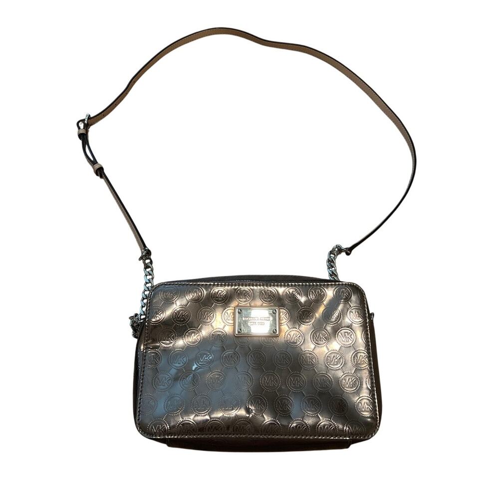 NWT Michael Kors Patent Leather Logo Chain with Leather Strap Mini Crossbody Bag - Picture 2 of 7